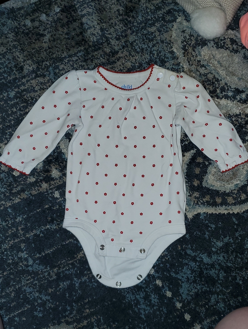 child of mine White One-Piece Bodysuit with Red Floral Accents